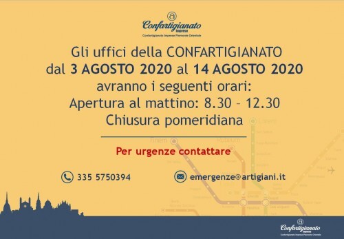 Uffici aperti solo al mattino fino al 17 agosto: il numero e la mail per le emergenze