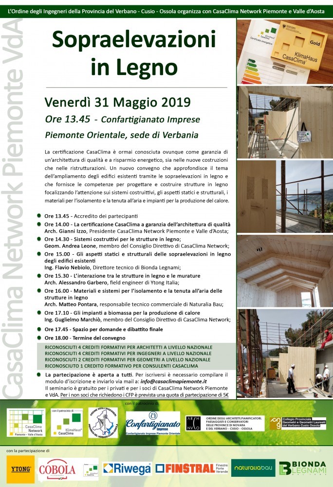 Primo seminario di Casaclima il 31 maggio nella sede di Verbania di Confartigianato