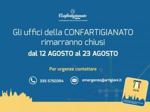 Gli uffici di Confartigianato sono chiusi dal 12 al 23 agosto