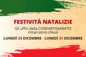 Gli uffici di Confartigianato saranno chiusi lunedì 24 e 31 dicembre