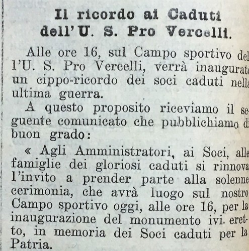 Confartigianato ha promosso il restauro del monumento ai Caduti della Pro Vercelli