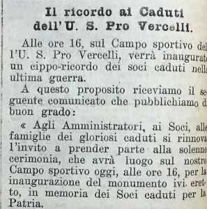 Confartigianato ha promosso il restauro del monumento ai Caduti della Pro Vercelli