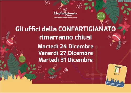 Le chiusure degli uffici di Confartigianato nel periodo delle feste