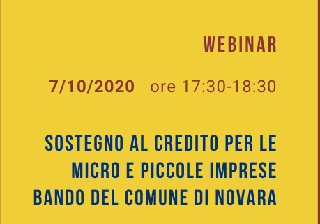 Un webinar spiega come partecipare al bando del Comune di Novara - BANDO ANCORA APERTO