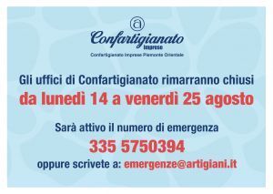 Uffici chiusi per ferie dal 14 al 25 agosto. Qui trovi i recapiti per le emergenze