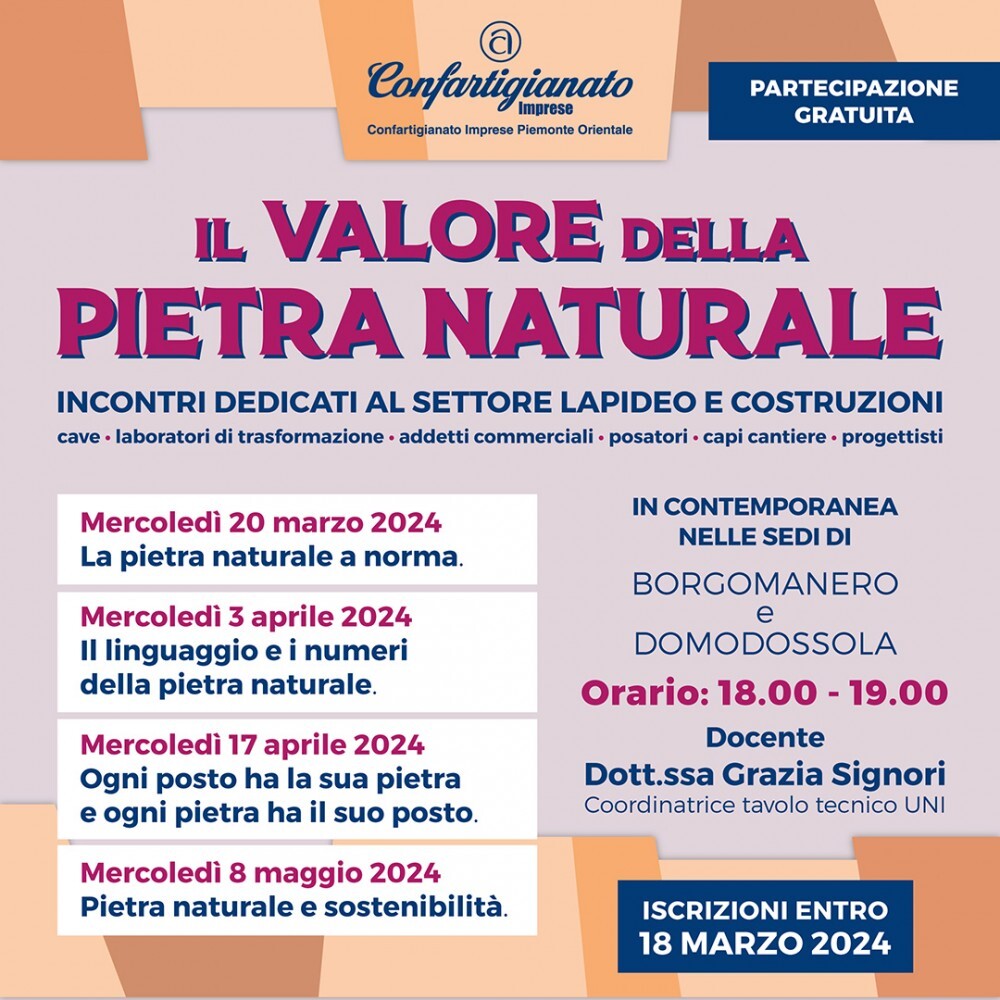 "IL VALORE DELLE PIETRE NATURALI" - Incontri gratuiti dedicati al settore lapideo 