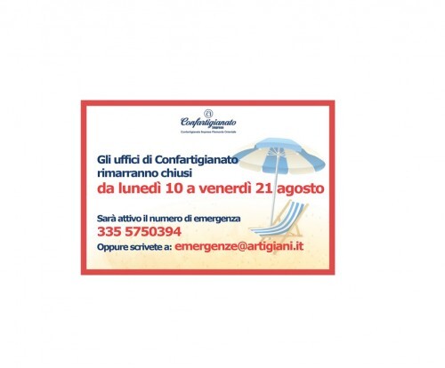 Gli uffici di Confartigianato sono chiusi dal 10 al 21 agosto. Buone vacanze!