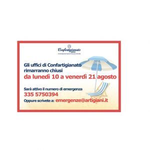 Gli uffici di Confartigianato sono chiusi dal 10 al 21 agosto. Buone vacanze!