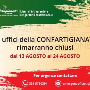 Uffici chiusi per ferie dal 13 al 24 agosto