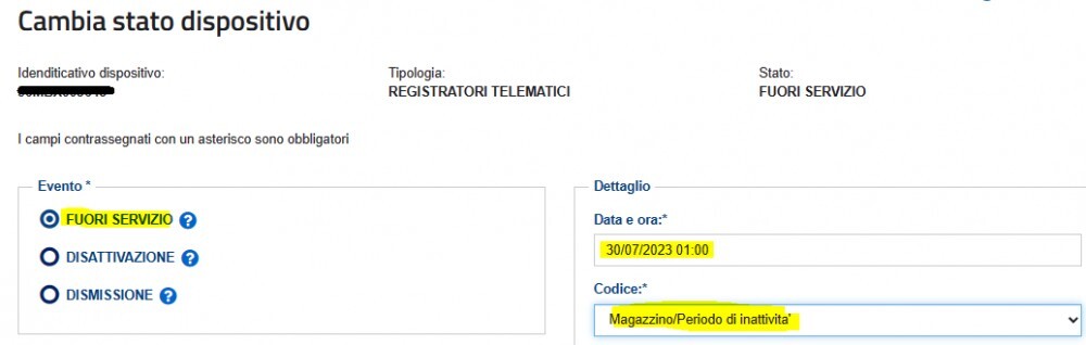 Registratori telematici - Comunicazione periodo di inattività superiore ai 12 giorni