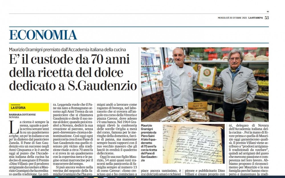 Premio dell'Accademia della Cucina alla pasticceria Gramigni