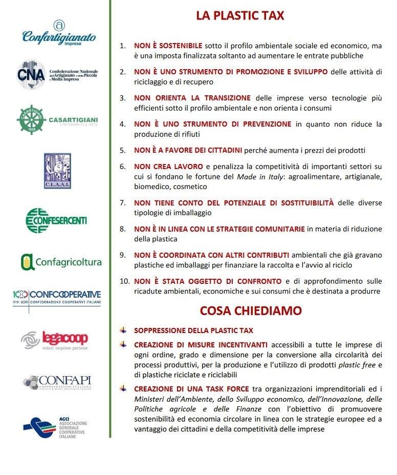 La posizione di Confartigianato: "La Plastic Tax non è sostenibile sotto il profilo ambientale, sociale ed economico"