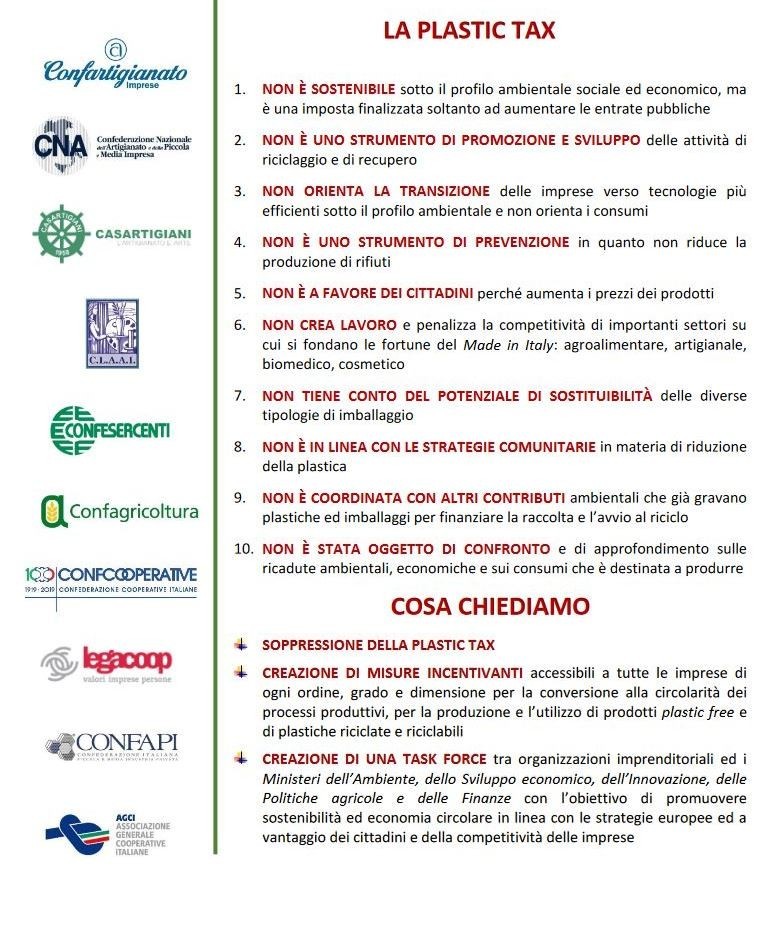 La posizione di Confartigianato: "La Plastic Tax non è sostenibile sotto il profilo ambientale, sociale ed economico"