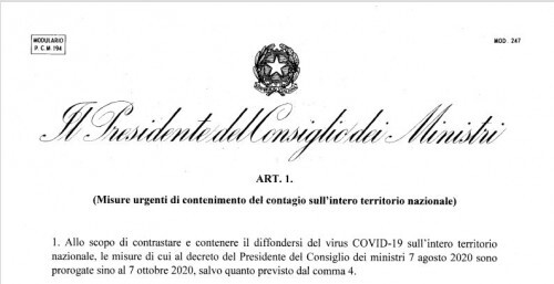 Il nuovo Dpcm del Governo: misure anti-Covid sono prorogate fino al 7 ottobre