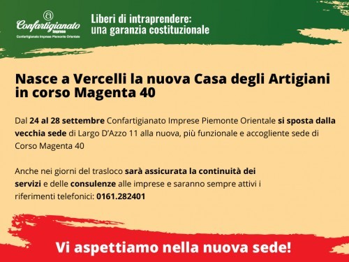 Parte il 24 settembre il trasloco degli uffici a Vercelli: i servizi non si interrompono