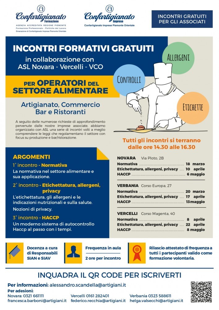 Haccp, etichette e allergeni: tre incontri (gratuiti) con le Asl