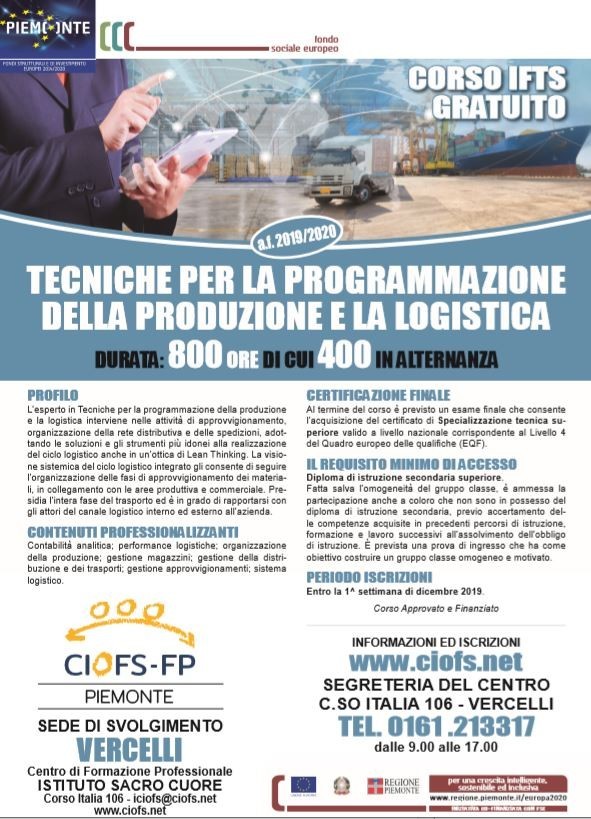 Corso gratuito per Tecnico per programmare produzione e logistica