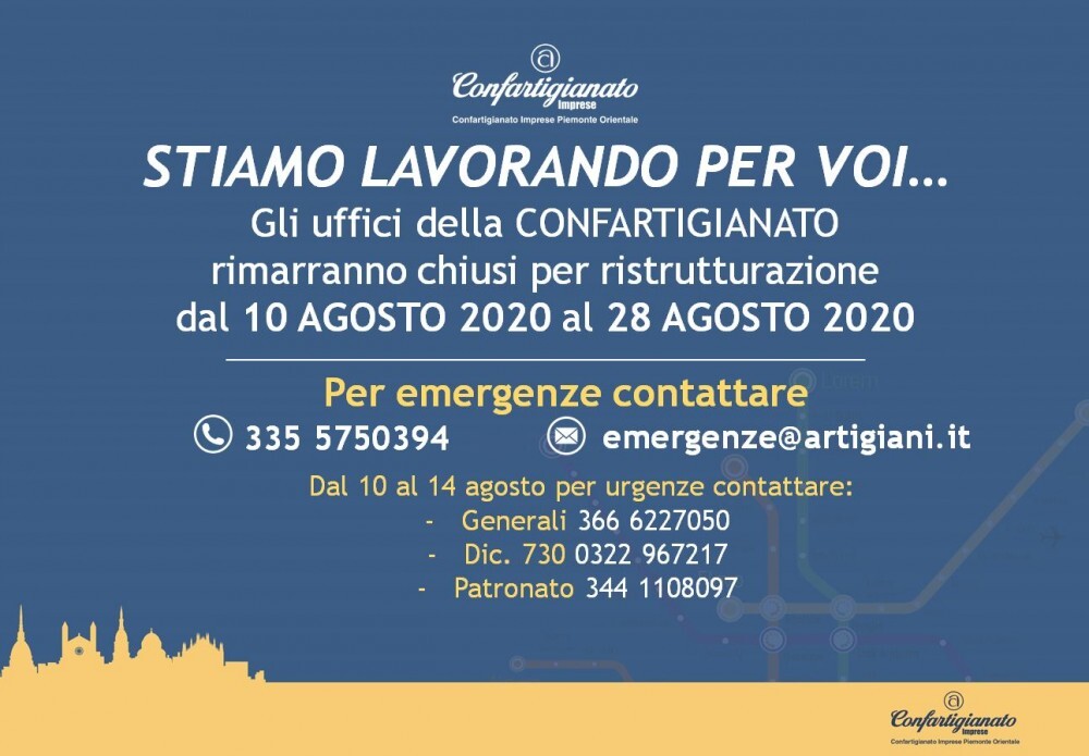 Uffici aperti solo al mattino fino al 17 agosto: il numero e la mail per le emergenze